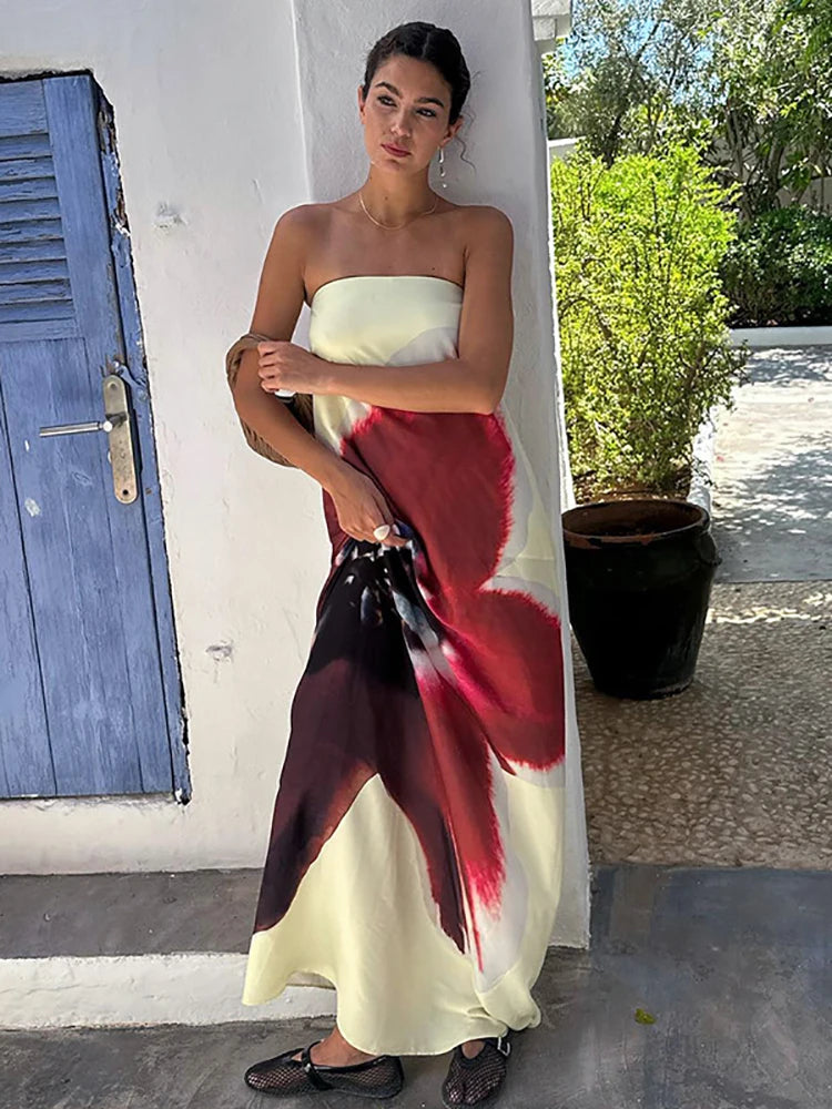 Elegant Floral Print Strapless Maxi Dress for Women - Image 10