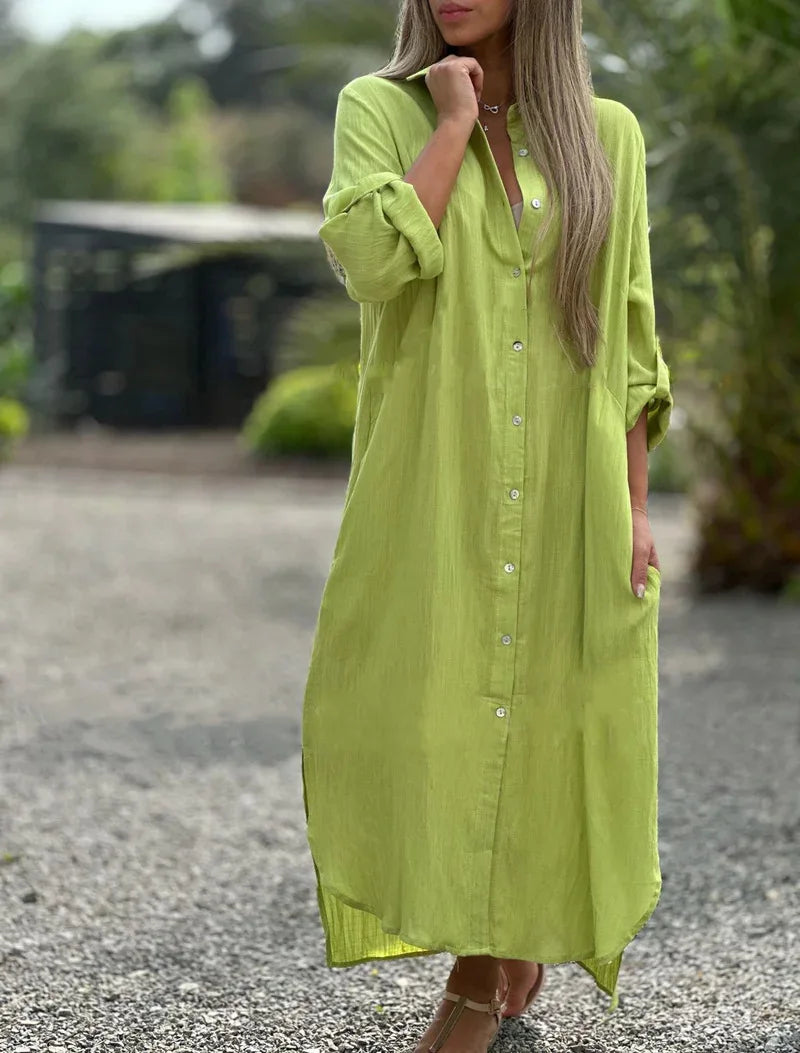 Casual Long-Sleeved Cotton Linen Dress for Women - Image 10