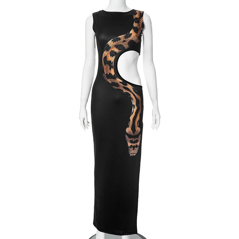 Stylish Snake Print Cut Out Beach Dress for Women - Image 6