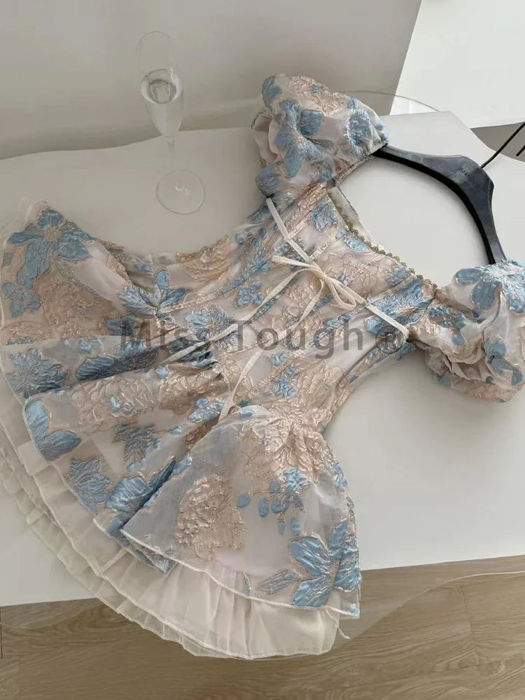 Elegant Square Neck Mini Dress with Bow for Summer Parties - Image 6