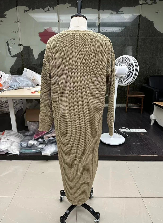 Women's Slim Fit Knitted Long Dress with Irregular Sleeves - Image 15