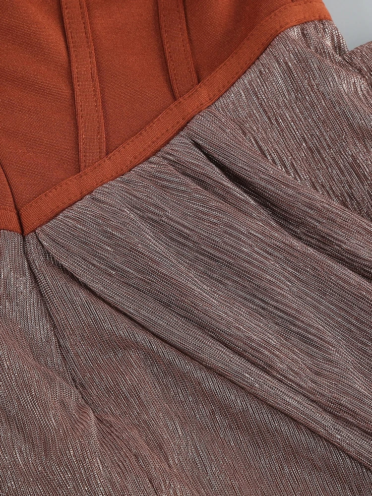 Elegant Brown Glitter One Shoulder Bodycon Maxi Dress - Image 20