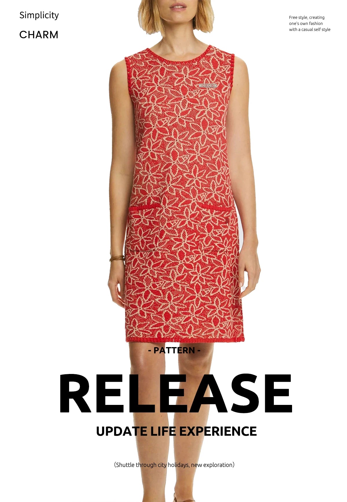 Floral Sleeved Knit Dress with Pockets for Office Use - Image 9