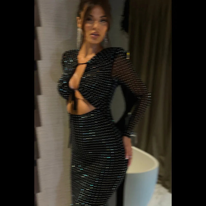 Sexy Hollow Out Glitter Maxi Dress for Clubs - Image 27