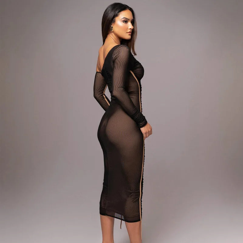 Sloping Neck Backless Midi Dress with Pleated Layers - Image 16