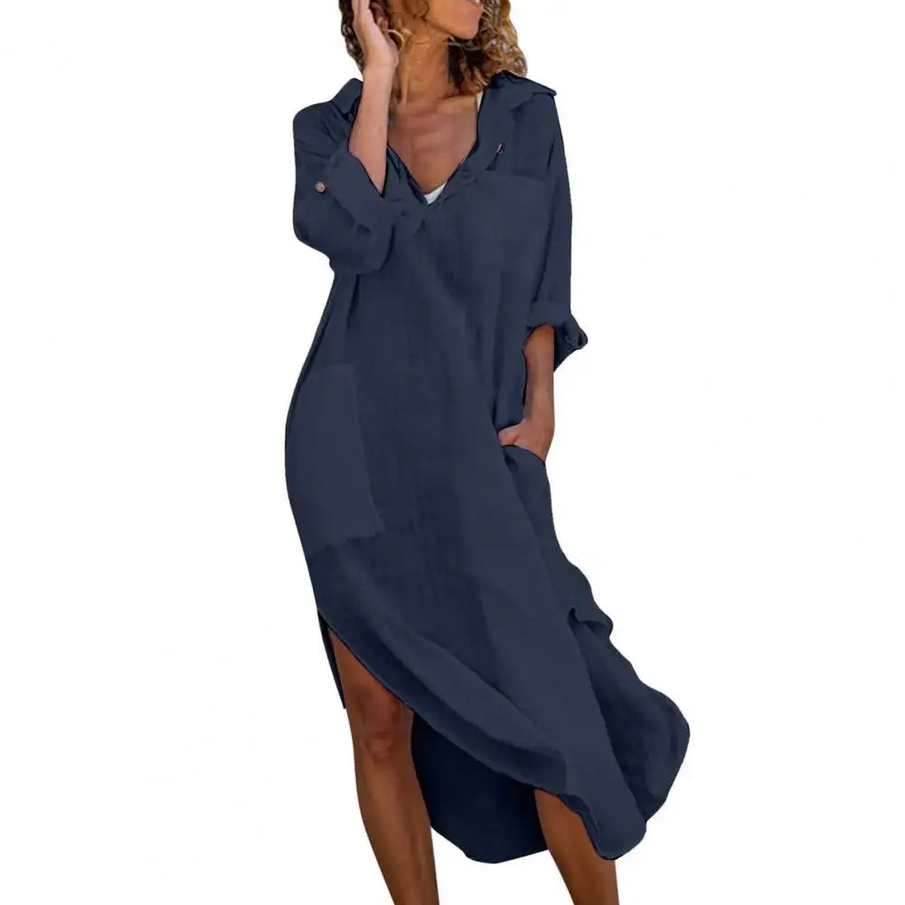 Stylish V-Neck Midi Dress with Pockets for Women - Image 17