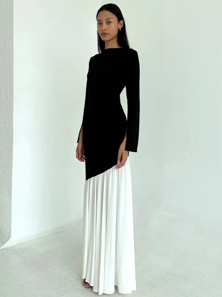 Women's Long Sleeve Patchwork Bodycon Maxi Dress - Image 3