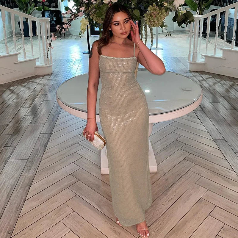 Sparkling Sleeveless Maxi Dress with Elegant Split for Parties - Image 28