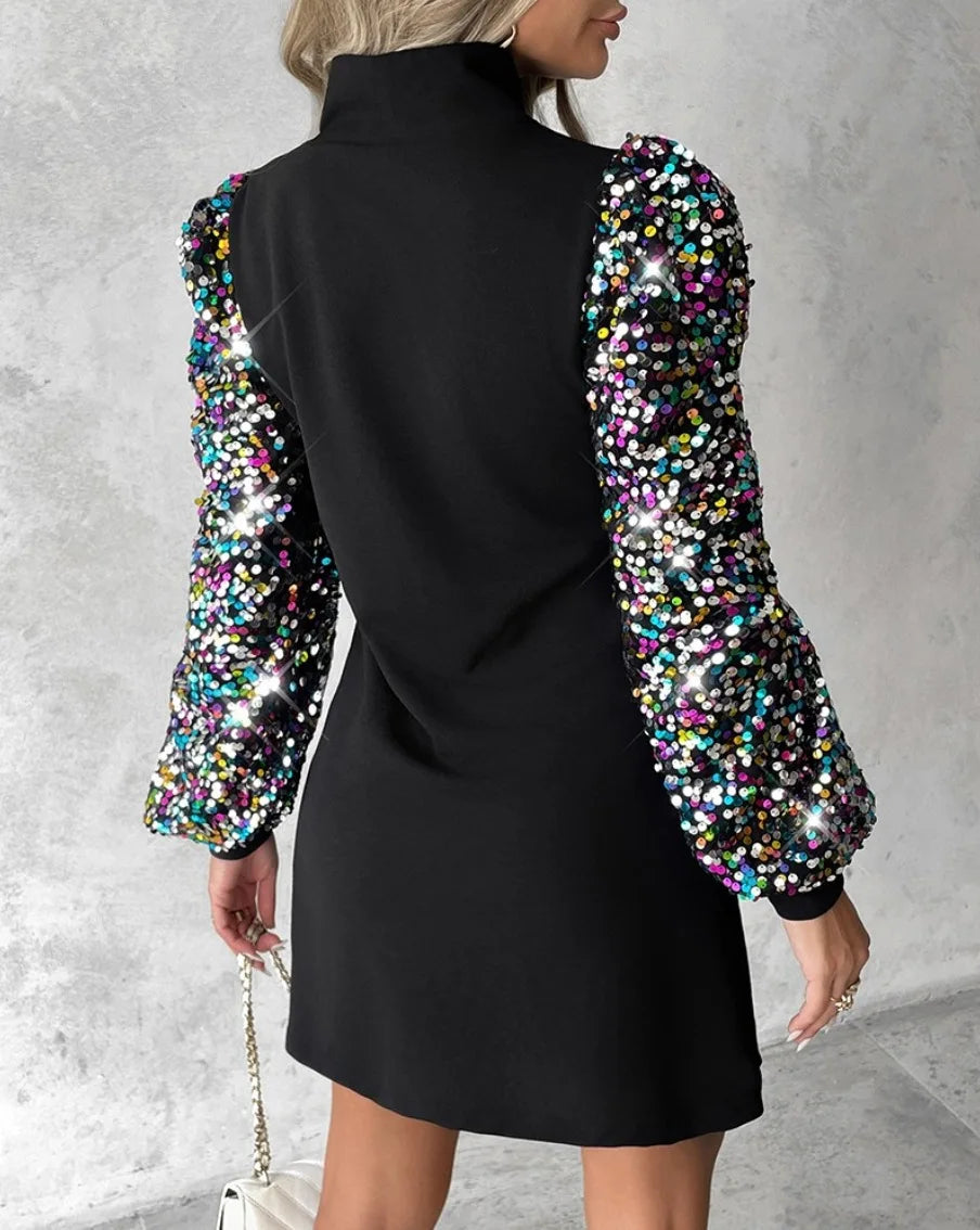 Lace Long Sleeve Round Neck Casual Office Dress - Image 15