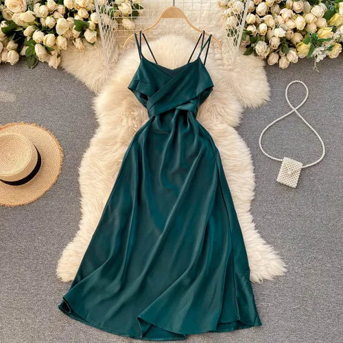 Elegant Backless Lace-up A-line Summer Slip Dress - Image 25