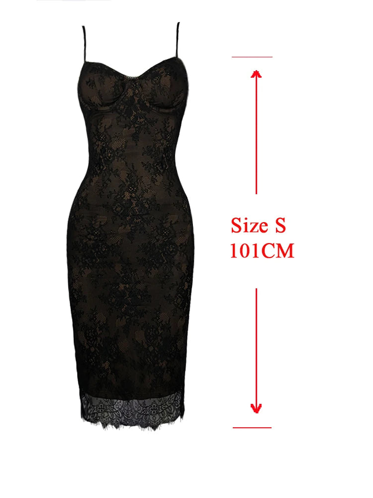 Elegant Black Lace Spaghetti Strap Bodycon Dress - Image 7