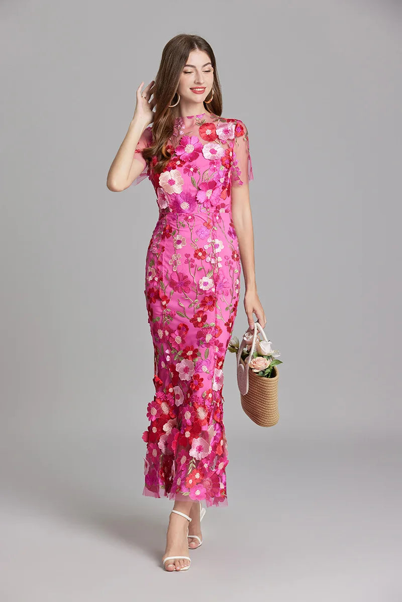 Embroidered 3D Flower Mesh Waist Bag & Dress Collection - Image 29