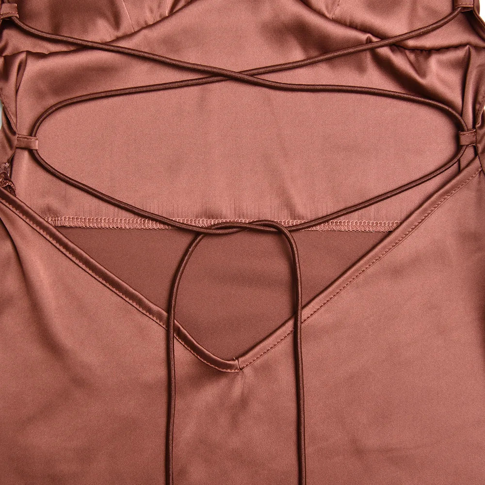 Elegant Backless Satin Spaghetti Strap Evening Dress - Pink - Image 32