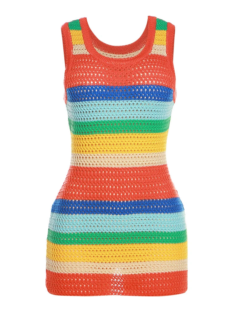 Multicolor Striped Sleeveless Mini Dress for Women - Image 9