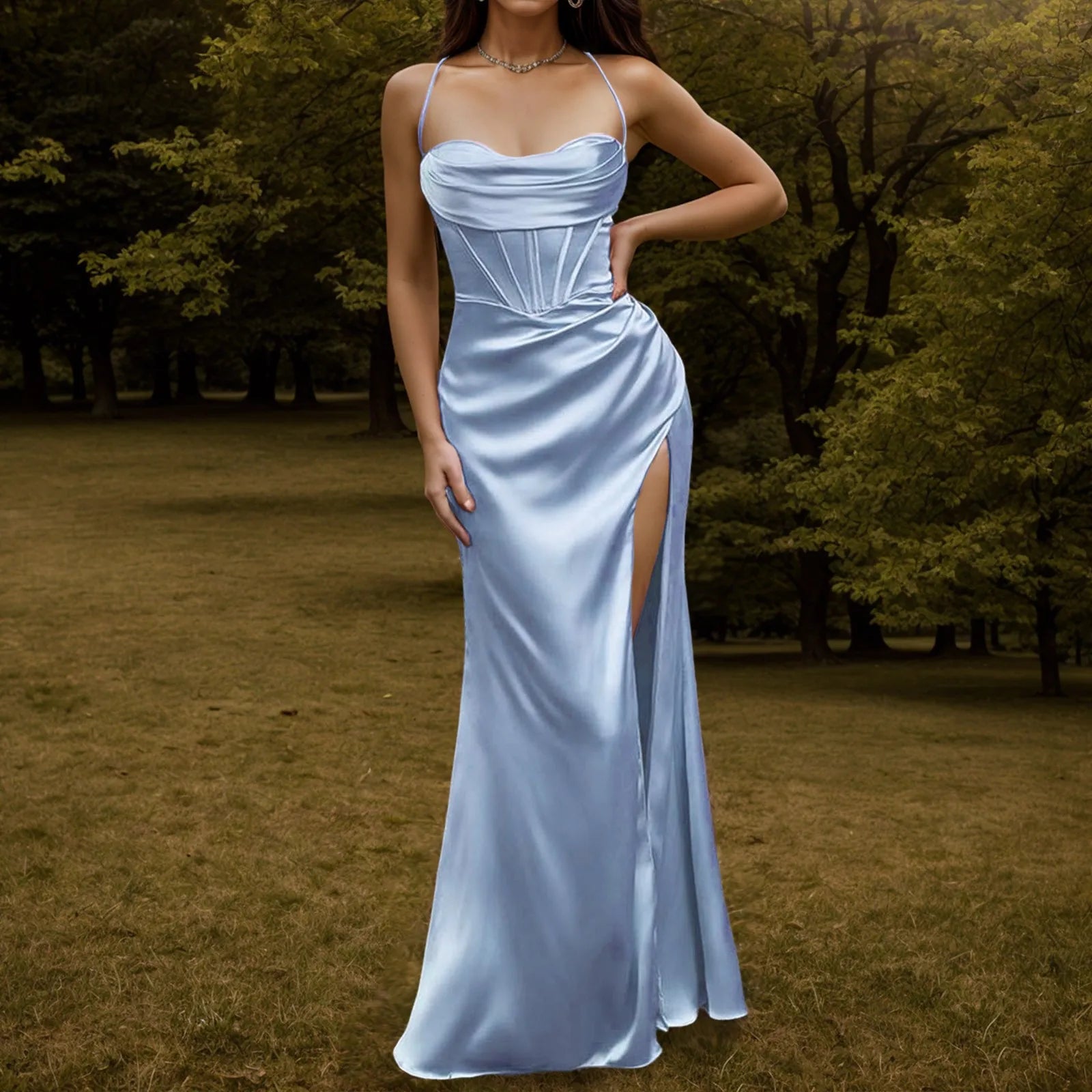 Elegant Backless Slit Formal Evening Dress for Women