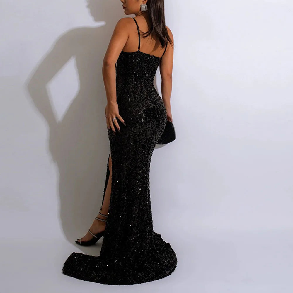 Elegant Sequin Spaghetti Strap Glitter Maxi Dress for Parties - Image 6