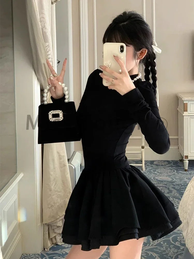 Elegant Black Patchwork Mini Dress for Women - Image 3