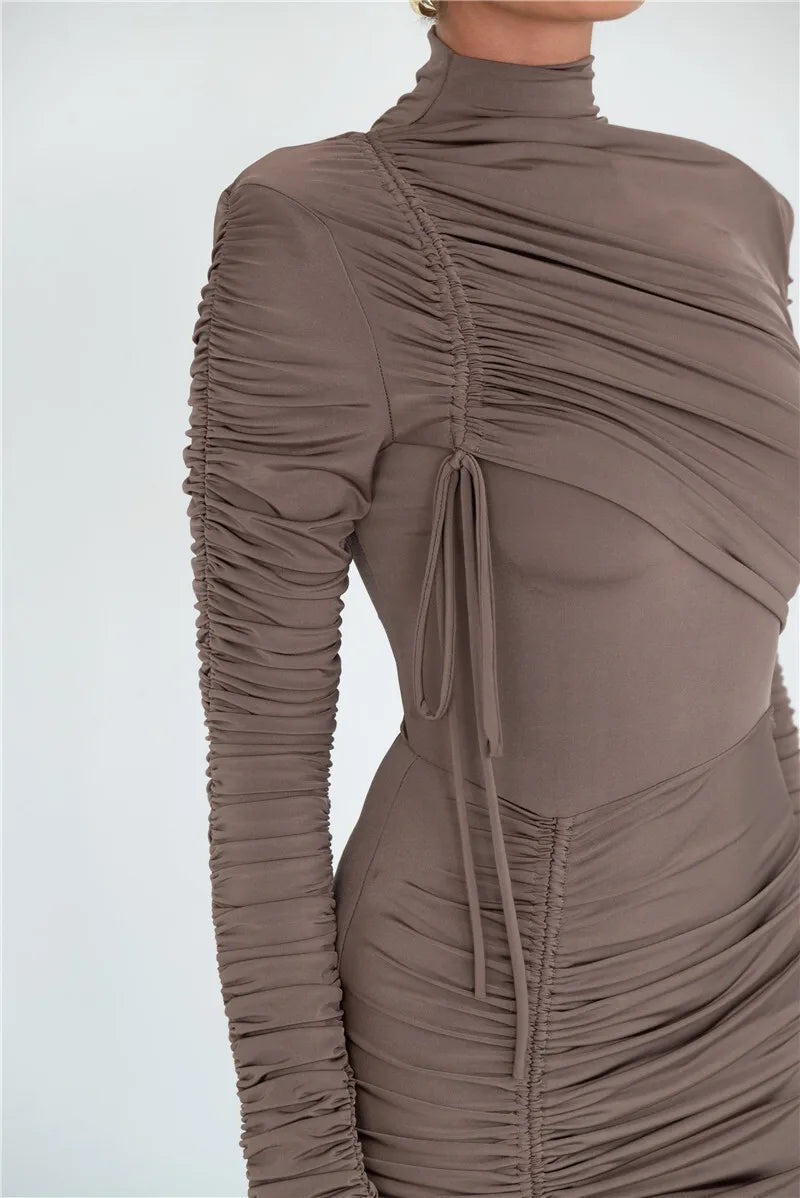 Elegant Long Sleeve Ruched Maxi Dress for Women - Image 21