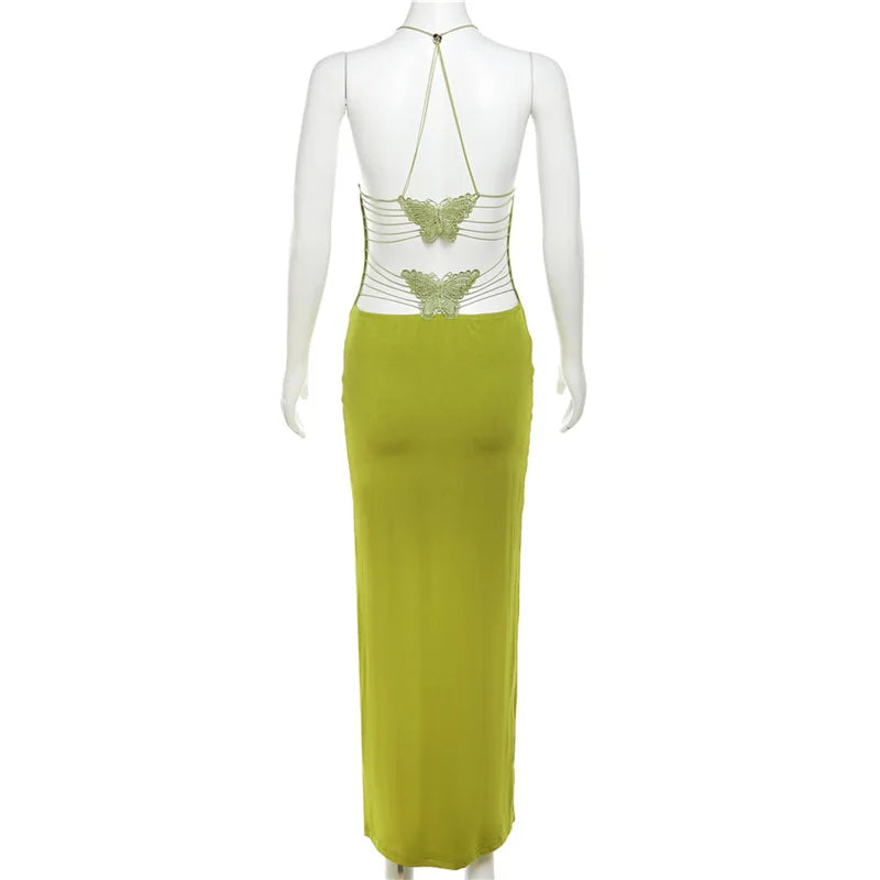 Elegant Backless Butterfly Print Evening Dress for Women - Image 26