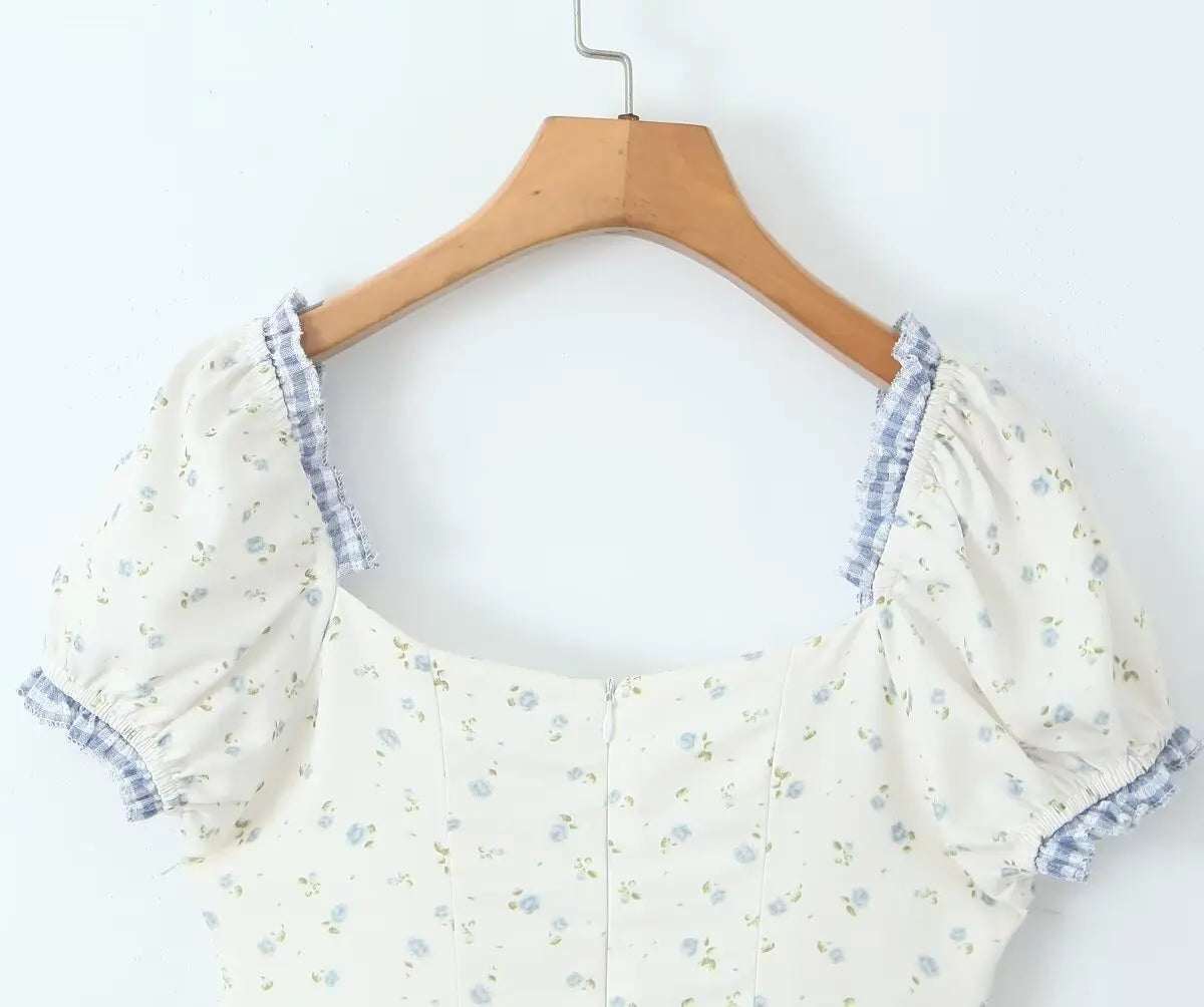 Vintage Floral Print Puff Sleeve Mini Dress for Summer Parties - Image 19
