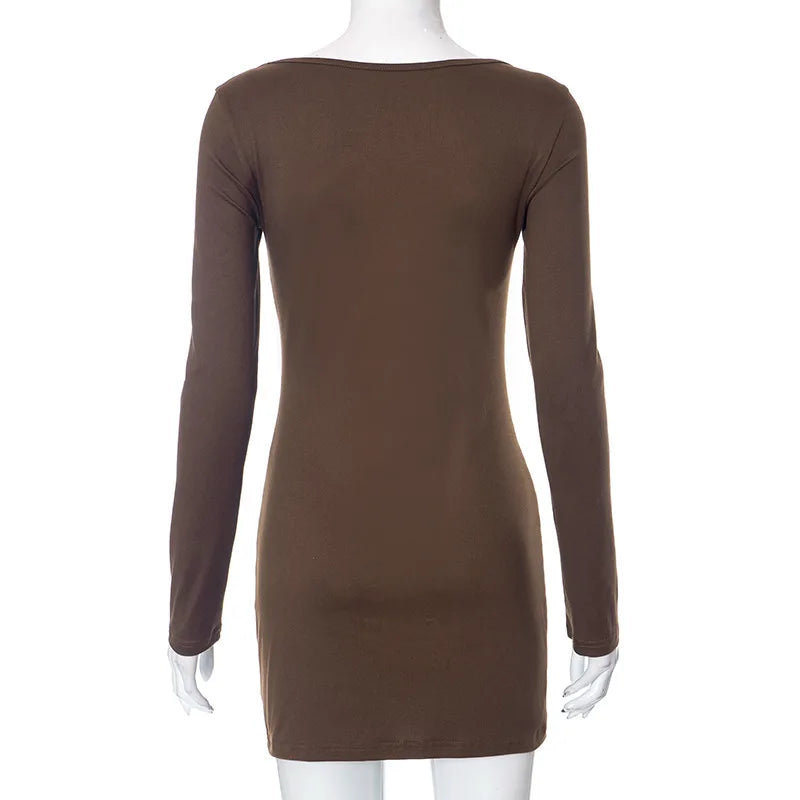 Chic Black Long Sleeve Square Collar Mini Dress - Image 31