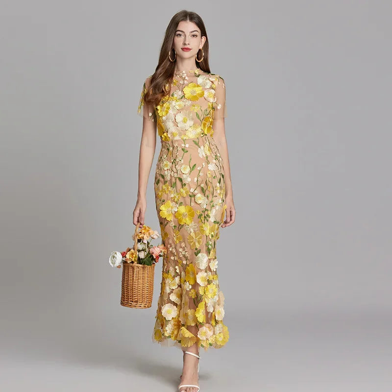 Embroidered 3D Flower Mesh Waist Bag & Dress Collection - Image 2
