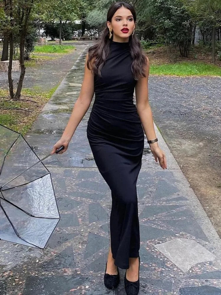 Elegant Off-Shoulder Pleated Maxi Dress for Women - Image 3