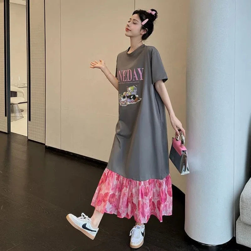 Plus Size Patchwork T-Shirt Dress for Women - Image 6