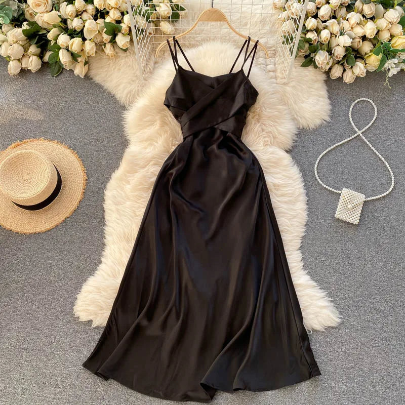 Elegant Backless Lace-up A-line Summer Slip Dress - Image 11
