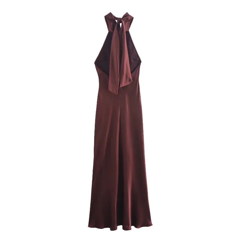 Elegant Brown Halter Lace-Up Backless Bodycon Dress - Image 13