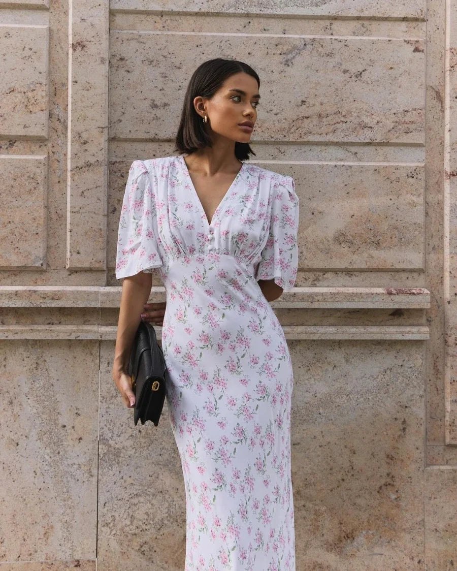 Elegant V-Neck Summer Printed Dress for Women - Image 8