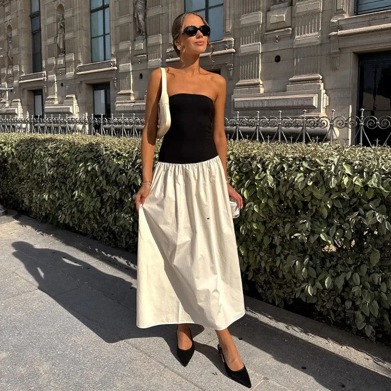 Stylish Off-Shoulder Patchwork Maxi Dress for Summer