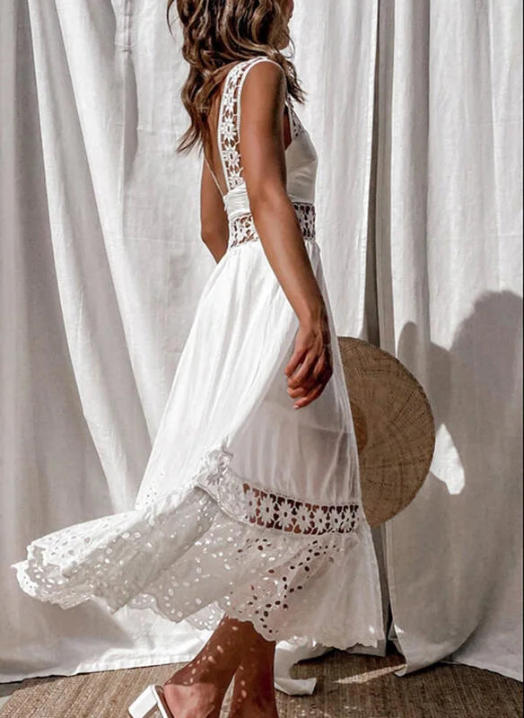 Elegant Hollow Out Lace Spaghetti Strap Summer Dress - Image 7