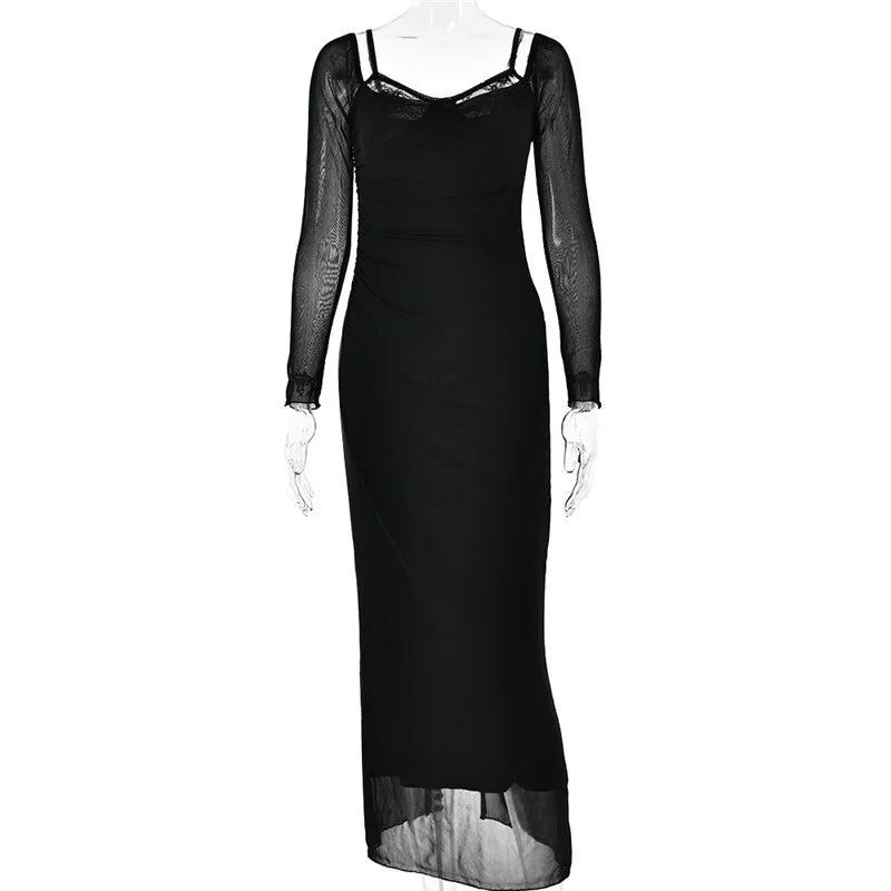 Elegant Sheer Long Sleeve Backless Maxi Dress for Women - Image 11