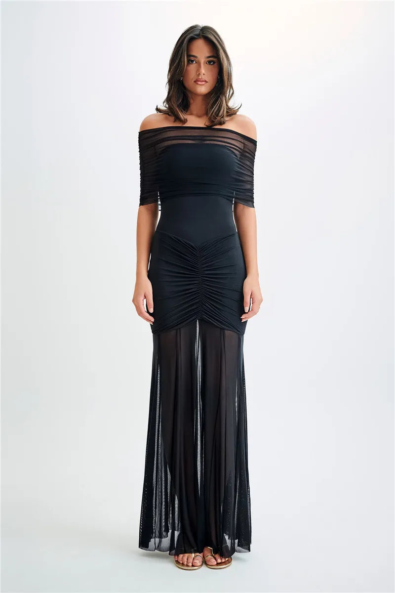 Elegant Off-Shoulder Ruched Maxi Dress for Summer Events - Image 25