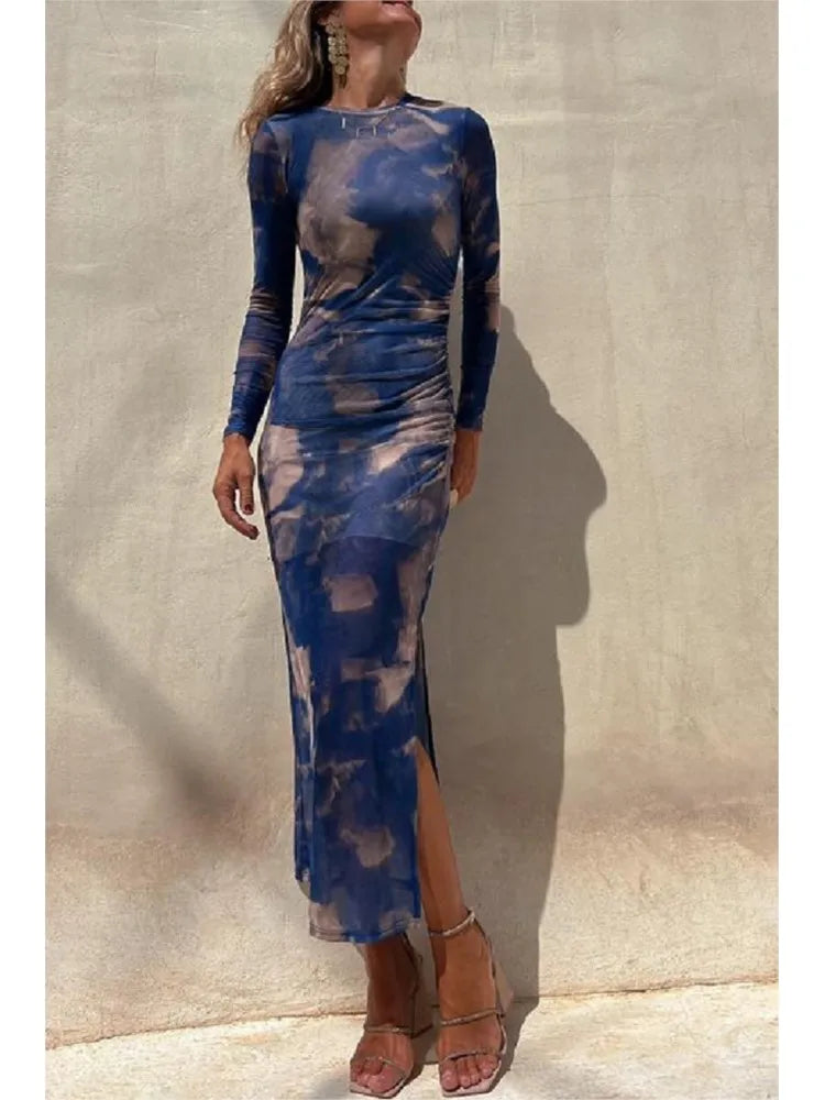 Chic Long Sleeve Mesh Dress for Women - Spring & Autumn - Image 4