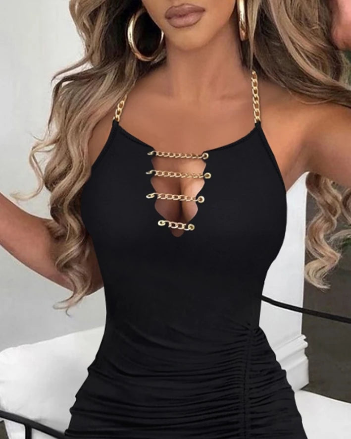 Sexy Asymmetric Neck Bodycon Party Dress with Slit - Image 3