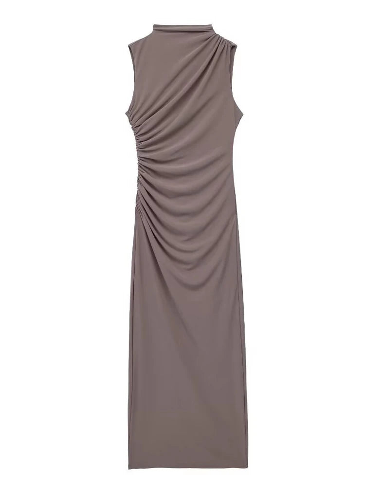 Elegant Off-Shoulder Pleated Maxi Dress for Women - Image 2