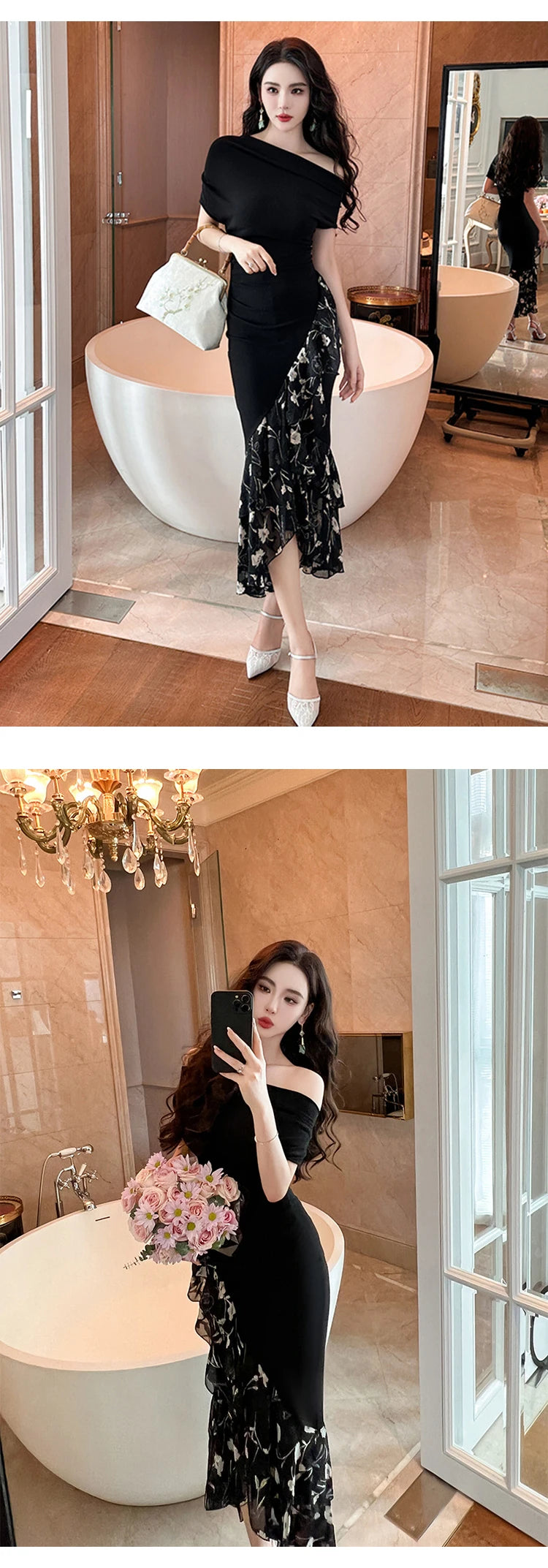 Elegant Off-Shoulder Black Bodycon Maxi Dress for Parties - Image 12