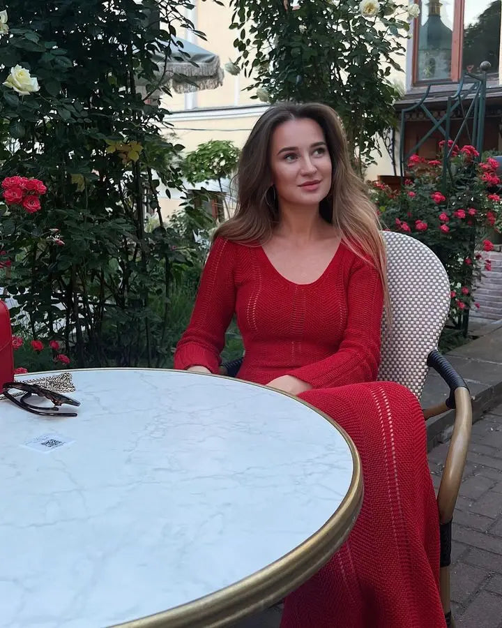 Elegant Knitted V-Neck Long Sleeve Dress for Women - Image 27