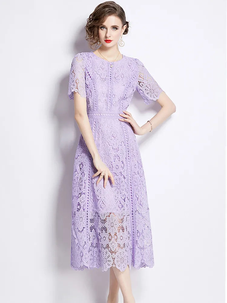Elegant Vintage Lace Short Sleeve Summer Dress for Women - Image 57