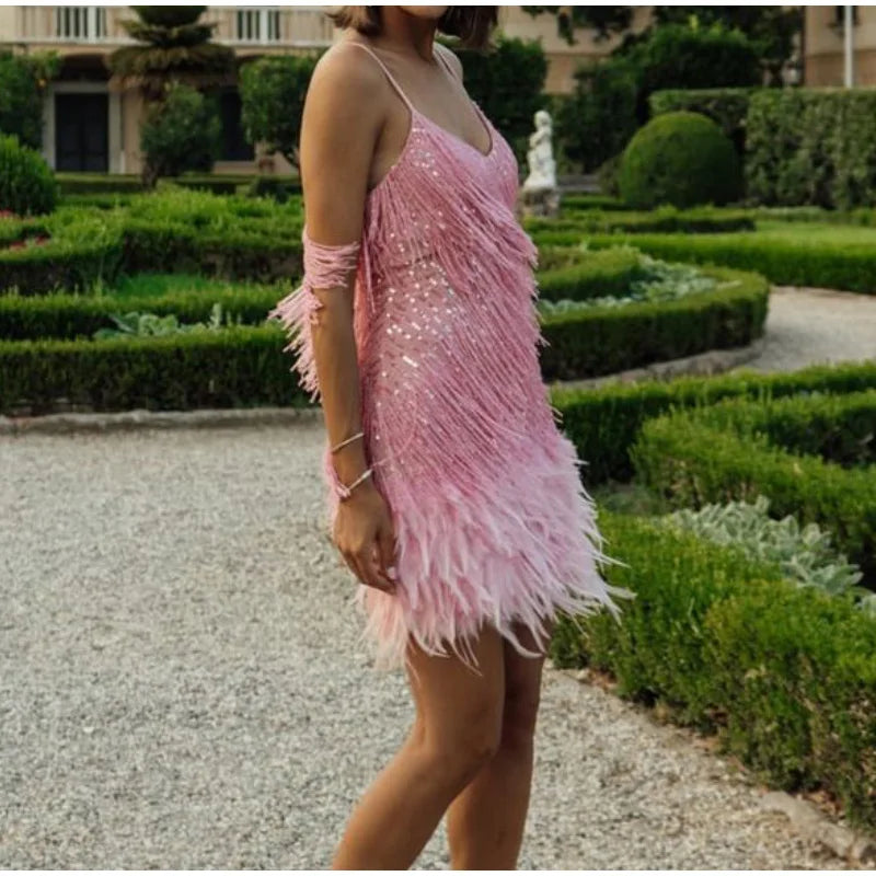 Elegant Sleeveless V-Neck Vintage Tassel Mini Dress - Image 27
