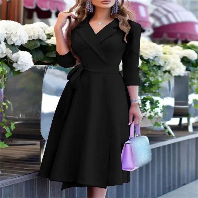 V-Neck Tie Waist Midi Dress - Stylish & Versatile - Image 17
