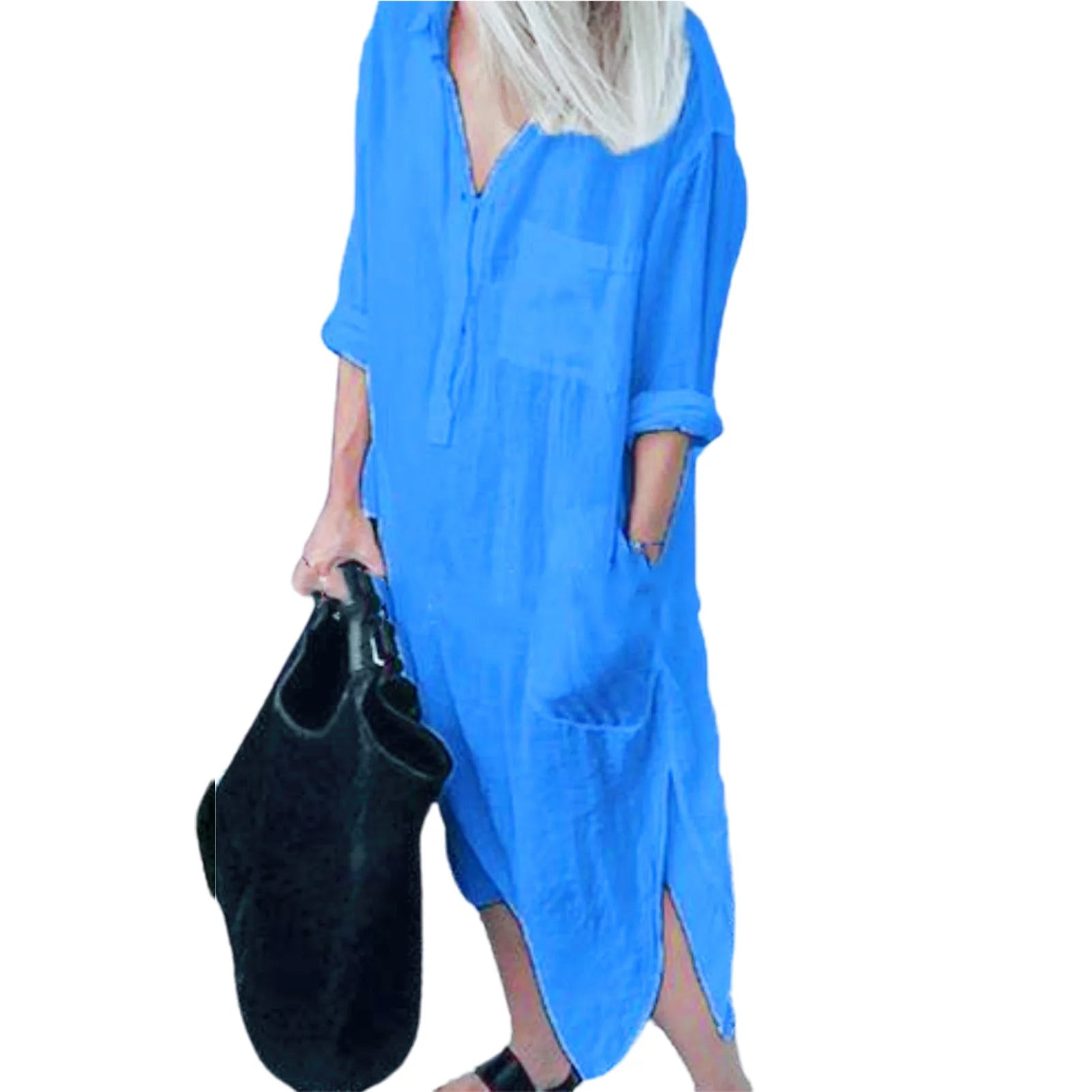 Stylish V-Neck Midi Dress with Pockets for Women - Image 14