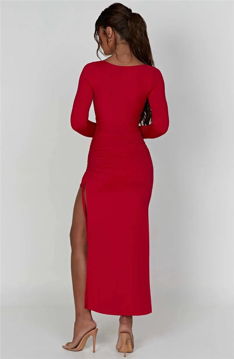 Elegant Long Sleeve High Split Maxi Dress for Women - Image 40