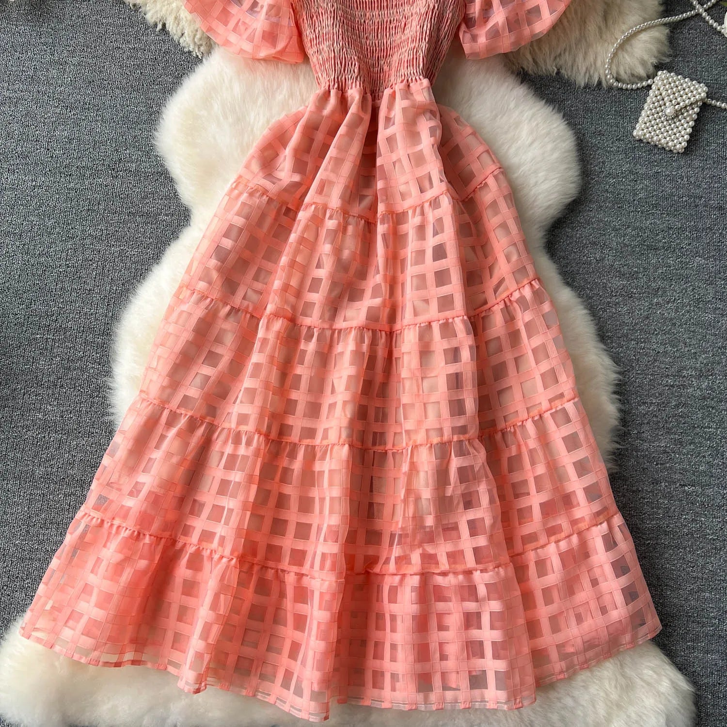 French Vintage Square Collar Puff Sleeve Summer Dress - Image 43