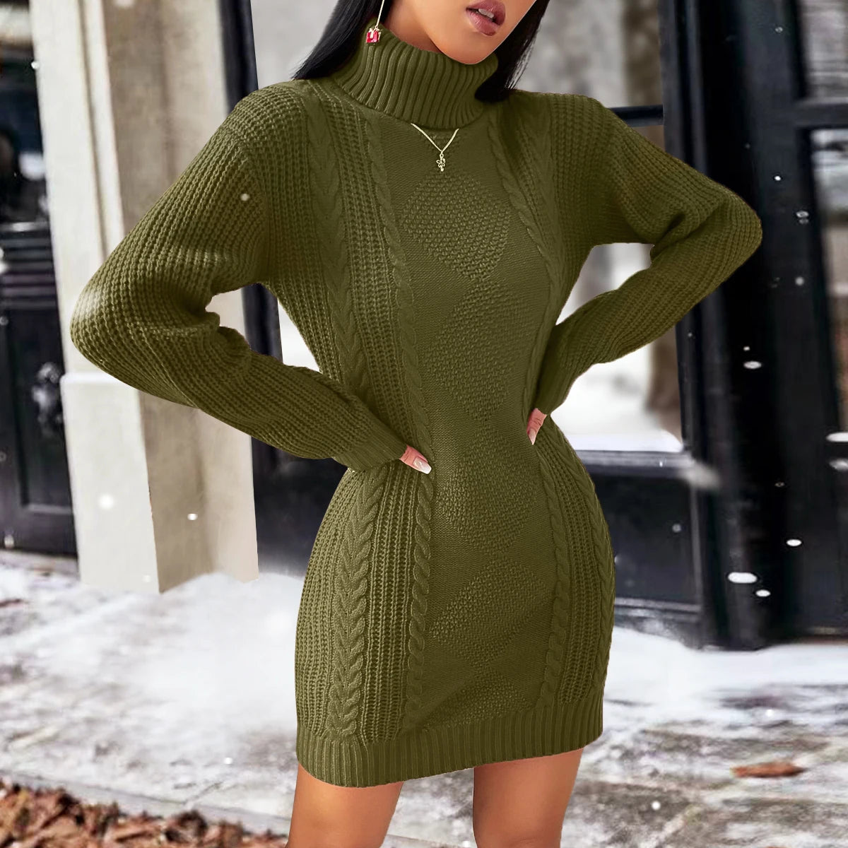 Chic Casual High Collar Knitted Wool Dress for Autumn Winter - Image 27