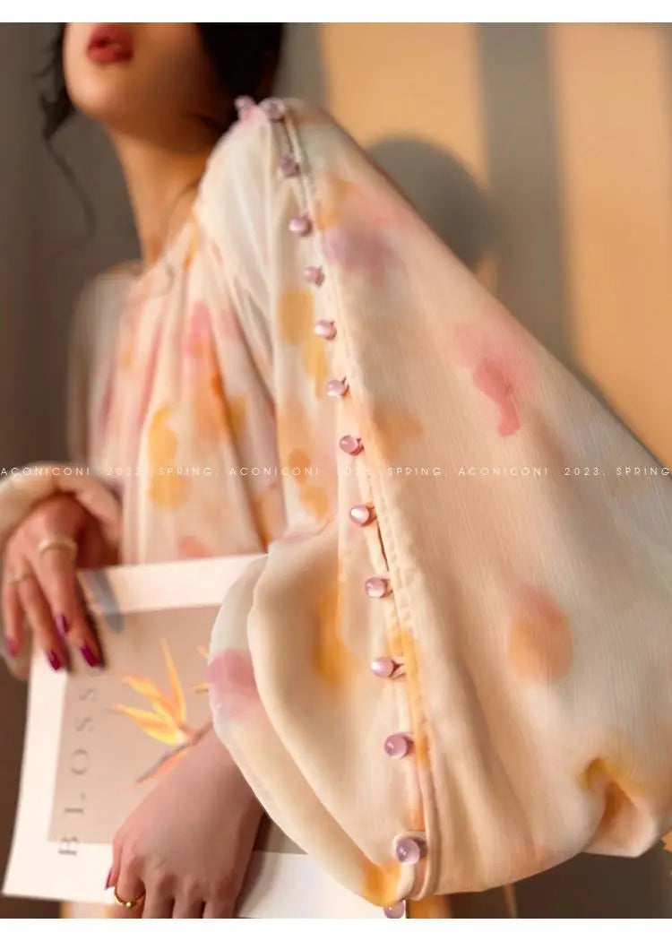 Elegant Beaded Long Sleeve Lantern Dress for Summer Parties - Image 16