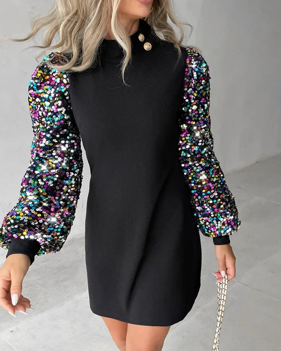 Lace Long Sleeve Round Neck Casual Office Dress - Image 13