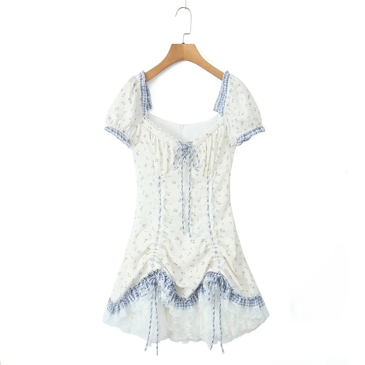Vintage Floral Print Puff Sleeve Mini Dress for Summer Parties - Image 8